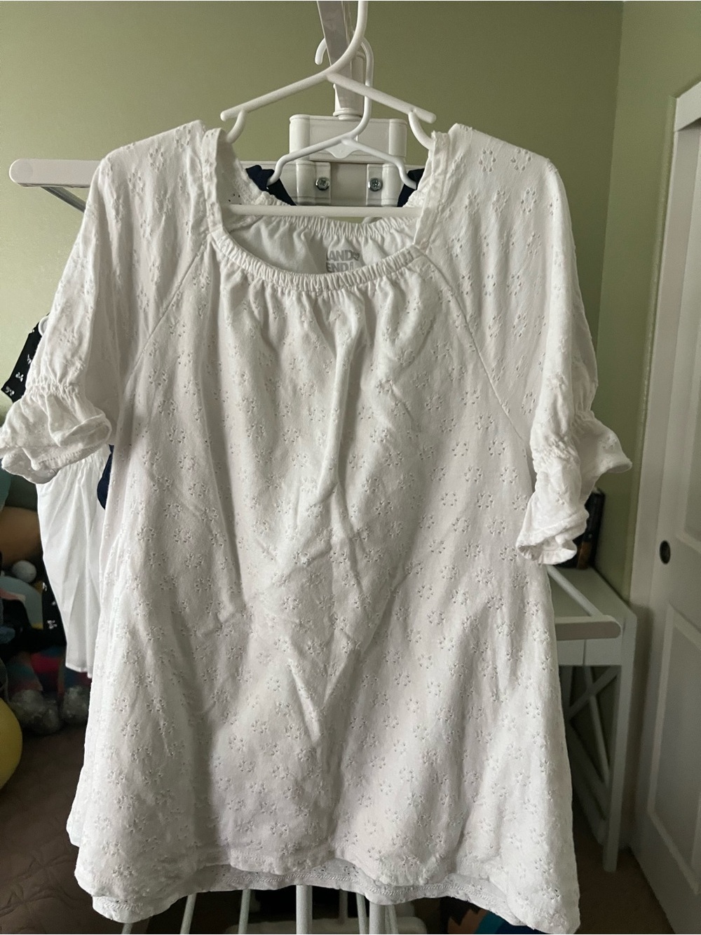 Lands End White Eyelet Short-Sleeve Girls Top